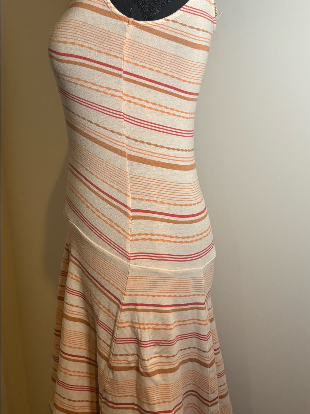 Frenchi Striped Scoop-Neck Mini Dress in Cream and Coral - Picture 3 of 5